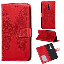Intricate Embossing Vivid Butterfly Leather Wallet Case for Mi Xiaomi Redmi 8 - Red