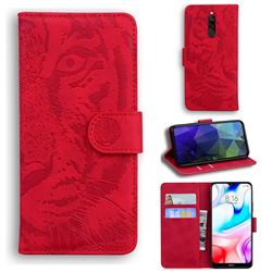 Intricate Embossing Tiger Face Leather Wallet Case for Mi Xiaomi Redmi 8 - Red