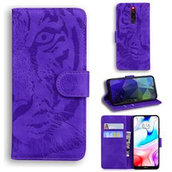 Intricate Embossing Tiger Face Leather Wallet Case for Mi Xiaomi Redmi 8 - Purple