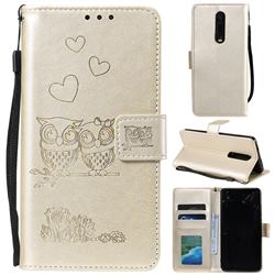 Embossing Owl Couple Flower Leather Wallet Case for Mi Xiaomi Redmi 8 - Golden