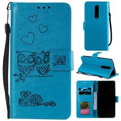 Embossing Owl Couple Flower Leather Wallet Case for Mi Xiaomi Redmi 8 - Blue