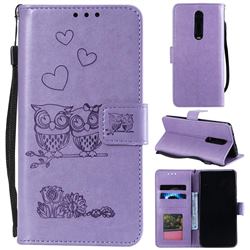 Embossing Owl Couple Flower Leather Wallet Case for Mi Xiaomi Redmi 8 - Purple