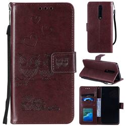 Embossing Owl Couple Flower Leather Wallet Case for Mi Xiaomi Redmi 8 - Brown