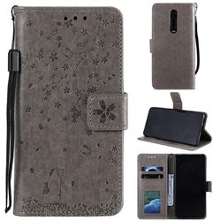 Embossing Cherry Blossom Cat Leather Wallet Case for Mi Xiaomi Redmi 8 - Gray
