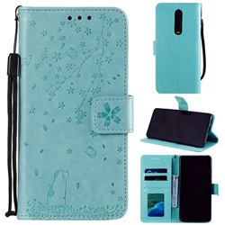 Embossing Cherry Blossom Cat Leather Wallet Case for Mi Xiaomi Redmi 8 - Green