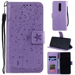 Embossing Cherry Blossom Cat Leather Wallet Case for Mi Xiaomi Redmi 8 - Purple
