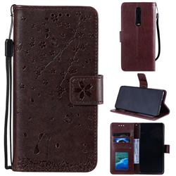 Embossing Cherry Blossom Cat Leather Wallet Case for Mi Xiaomi Redmi 8 - Brown
