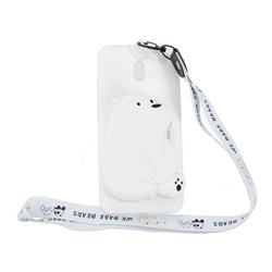 White Polar Bear Neck Lanyard Zipper Wallet Silicone Case for Mi Xiaomi Redmi 8A