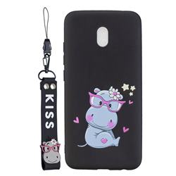 Black Flower Hippo Soft Kiss Candy Hand Strap Silicone Case for Mi Xiaomi Redmi 8A
