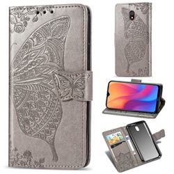Embossing Mandala Flower Butterfly Leather Wallet Case for Mi Xiaomi Redmi 8A - Gray