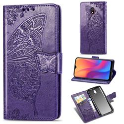 Embossing Mandala Flower Butterfly Leather Wallet Case for Mi Xiaomi Redmi 8A - Dark Purple