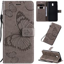 Embossing 3D Butterfly Leather Wallet Case for Mi Xiaomi Redmi 8A - Gray