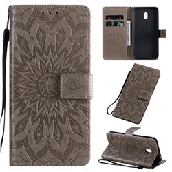 Embossing Sunflower Leather Wallet Case for Mi Xiaomi Redmi 8A - Gray