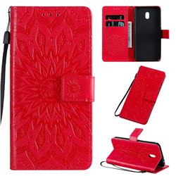 Embossing Sunflower Leather Wallet Case for Mi Xiaomi Redmi 8A - Red