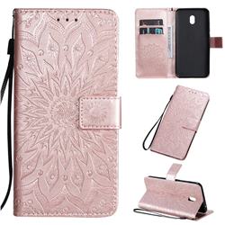 Embossing Sunflower Leather Wallet Case for Mi Xiaomi Redmi 8A - Rose Gold