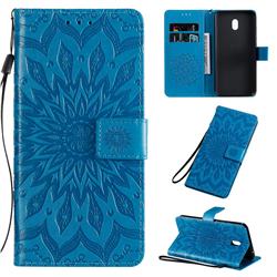 Embossing Sunflower Leather Wallet Case for Mi Xiaomi Redmi 8A - Blue