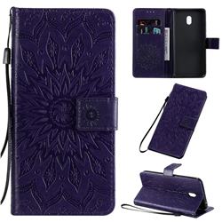 Embossing Sunflower Leather Wallet Case for Mi Xiaomi Redmi 8A - Purple