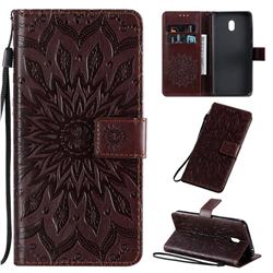 Embossing Sunflower Leather Wallet Case for Mi Xiaomi Redmi 8A - Brown