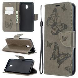 Embossing Double Butterfly Leather Wallet Case for Mi Xiaomi Redmi 8A - Gray