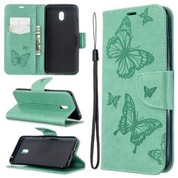 Embossing Double Butterfly Leather Wallet Case for Mi Xiaomi Redmi 8A - Green