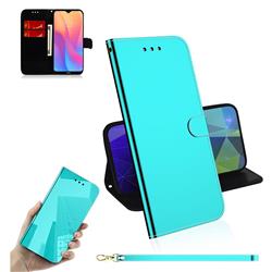 Shining Mirror Like Surface Leather Wallet Case for Mi Xiaomi Redmi 8A - Mint Green