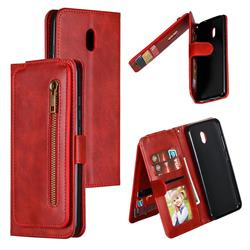 Multifunction 9 Cards Leather Zipper Wallet Phone Case for Mi Xiaomi Redmi 8A - Red