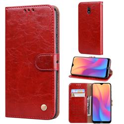 Luxury Retro Oil Wax PU Leather Wallet Phone Case for Mi Xiaomi Redmi 8A - Brown Red
