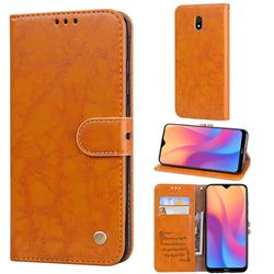 Luxury Retro Oil Wax PU Leather Wallet Phone Case for Mi Xiaomi Redmi 8A - Orange Yellow
