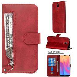 Retro Luxury Zipper Leather Phone Wallet Case for Mi Xiaomi Redmi 8A - Red