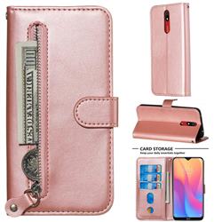 Retro Luxury Zipper Leather Phone Wallet Case for Mi Xiaomi Redmi 8A - Pink