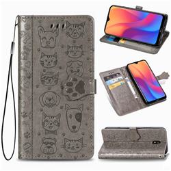 Embossing Dog Paw Kitten and Puppy Leather Wallet Case for Mi Xiaomi Redmi 8A - Gray