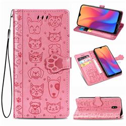 Embossing Dog Paw Kitten and Puppy Leather Wallet Case for Mi Xiaomi Redmi 8A - Pink