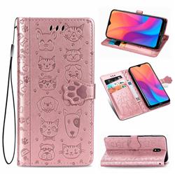 Embossing Dog Paw Kitten and Puppy Leather Wallet Case for Mi Xiaomi Redmi 8A - Rose Gold