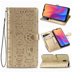 Embossing Dog Paw Kitten and Puppy Leather Wallet Case for Mi Xiaomi Redmi 8A - Champagne Gold