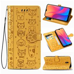 Embossing Dog Paw Kitten and Puppy Leather Wallet Case for Mi Xiaomi Redmi 8A - Yellow