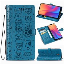 Embossing Dog Paw Kitten and Puppy Leather Wallet Case for Mi Xiaomi Redmi 8A - Blue