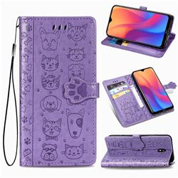 Embossing Dog Paw Kitten and Puppy Leather Wallet Case for Mi Xiaomi Redmi 8A - Purple