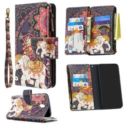 Totem Flower Elephant Binfen Color BF03 Retro Zipper Leather Wallet Phone Case for Mi Xiaomi Redmi 8A