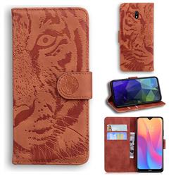 Intricate Embossing Tiger Face Leather Wallet Case for Mi Xiaomi Redmi 8A - Brown