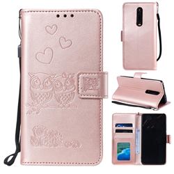 Embossing Owl Couple Flower Leather Wallet Case for Mi Xiaomi Redmi 8A - Rose Gold
