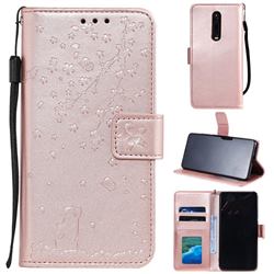 Embossing Cherry Blossom Cat Leather Wallet Case for Mi Xiaomi Redmi 8A - Rose Gold