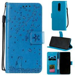 Embossing Cherry Blossom Cat Leather Wallet Case for Mi Xiaomi Redmi 8A - Blue