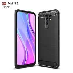 Luxury Carbon Fiber Brushed Wire Drawing Silicone TPU Back Cover for Xiaomi Redmi 9 - Black