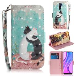 Black and White Cat 3D Painted Leather Wallet Phone Case for Xiaomi Redmi 9