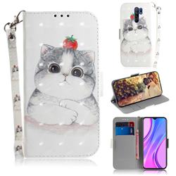 Cute Tomato Cat 3D Painted Leather Wallet Phone Case for Xiaomi Redmi 9