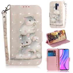 Three Squirrels 3D Painted Leather Wallet Phone Case for Xiaomi Redmi 9