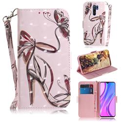 Butterfly High Heels 3D Painted Leather Wallet Phone Case for Xiaomi Redmi 9