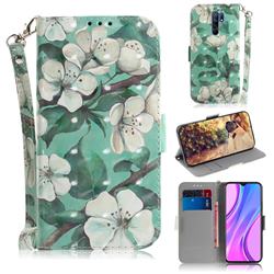 Watercolor Flower 3D Painted Leather Wallet Phone Case for Xiaomi Redmi 9