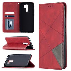 Prismatic Slim Magnetic Sucking Stitching Wallet Flip Cover for Xiaomi Redmi 9 - Red