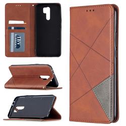 Prismatic Slim Magnetic Sucking Stitching Wallet Flip Cover for Xiaomi Redmi 9 - Brown